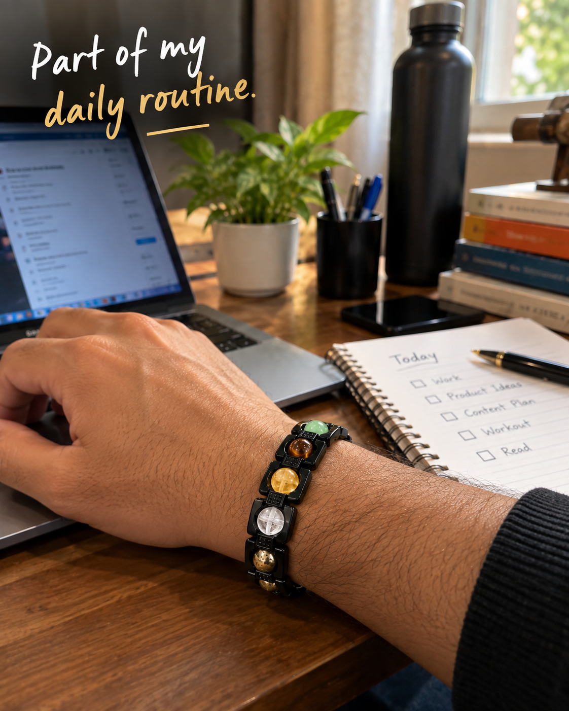 ROVIK Dhan Yog Bracelet – 5 Natural Gemstones | Premium Black Metal Bracelet