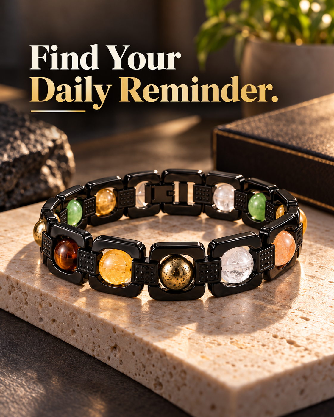 ROVIK Dhan Yog Bracelet – 5 Natural Gemstones | Premium Black Metal Bracelet