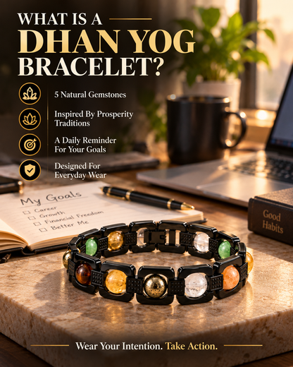 ROVIK Dhan Yog Bracelet – 5 Natural Gemstones | Premium Black Metal Bracelet