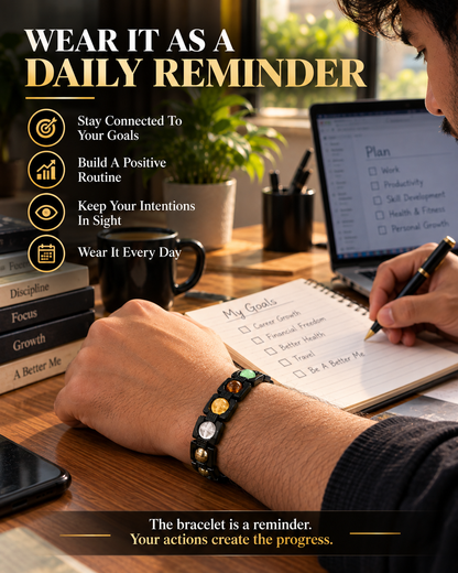 ROVIK Dhan Yog Bracelet – 5 Natural Gemstones | Premium Black Metal Bracelet