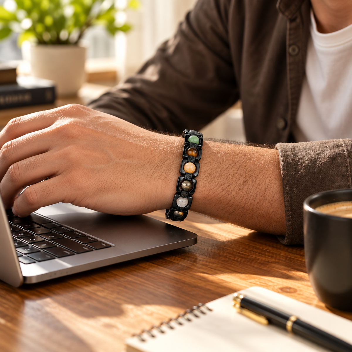 ROVIK Dhan Yog Bracelet – 5 Natural Gemstones | Premium Black Metal Bracelet