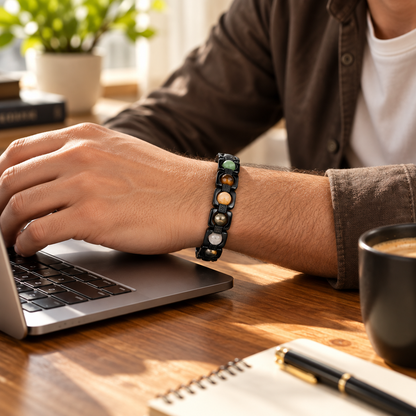ROVIK Dhan Yog Bracelet – 5 Natural Gemstones | Premium Black Metal Bracelet