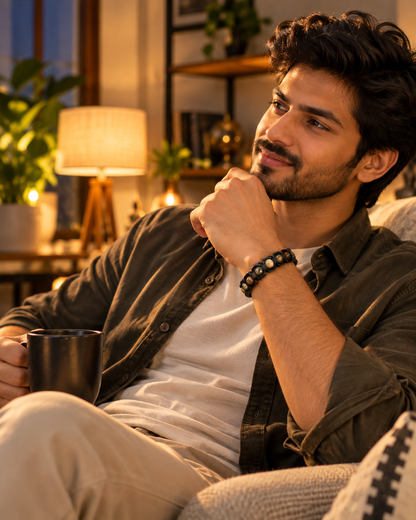 ROVIK Dhan Yog Bracelet – 5 Natural Gemstones | Premium Black Metal Bracelet