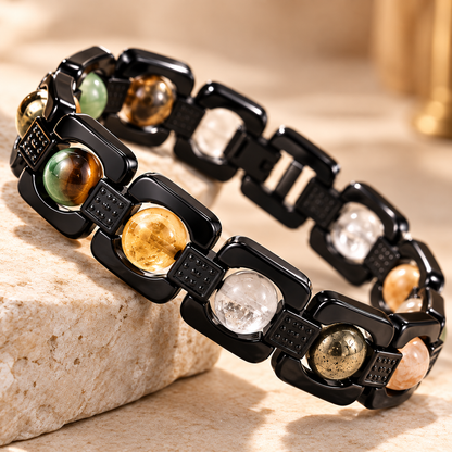 ROVIK Dhan Yog Bracelet – 5 Natural Gemstones | Premium Black Metal Bracelet