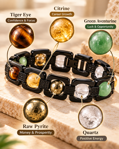 ROVIK Dhan Yog Bracelet – 5 Natural Gemstones | Premium Black Metal Bracelet